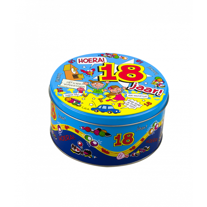 Gevulde Snoeptrommel 18 jaar en 500 Gram